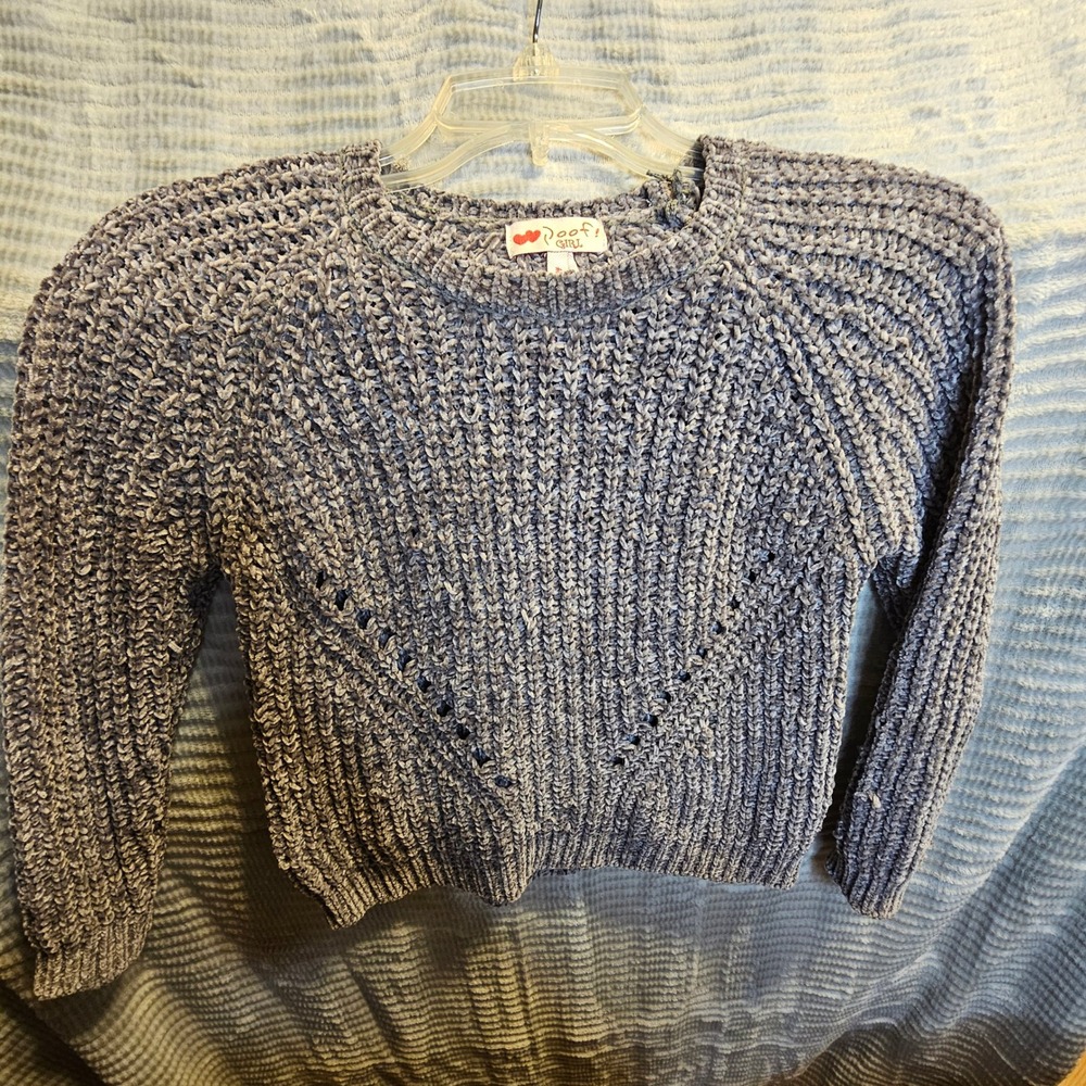 Poof Girl Chenille Knit Sweater Pullover Gray Size M Cozy Textured